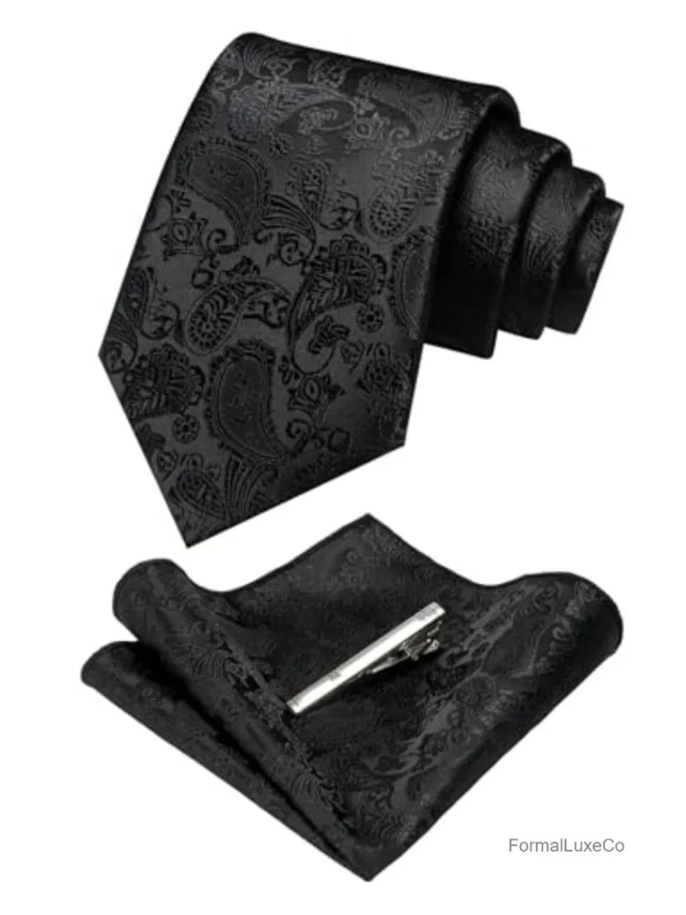 Handmade Silk Blend Tie Pocket Square and Tie Clip Set for Men